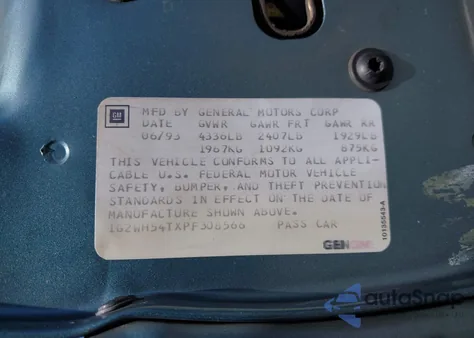 1993 Pontiac Grand Prix Le from USA, damaged, VIN 1G2WH54TXPF308566